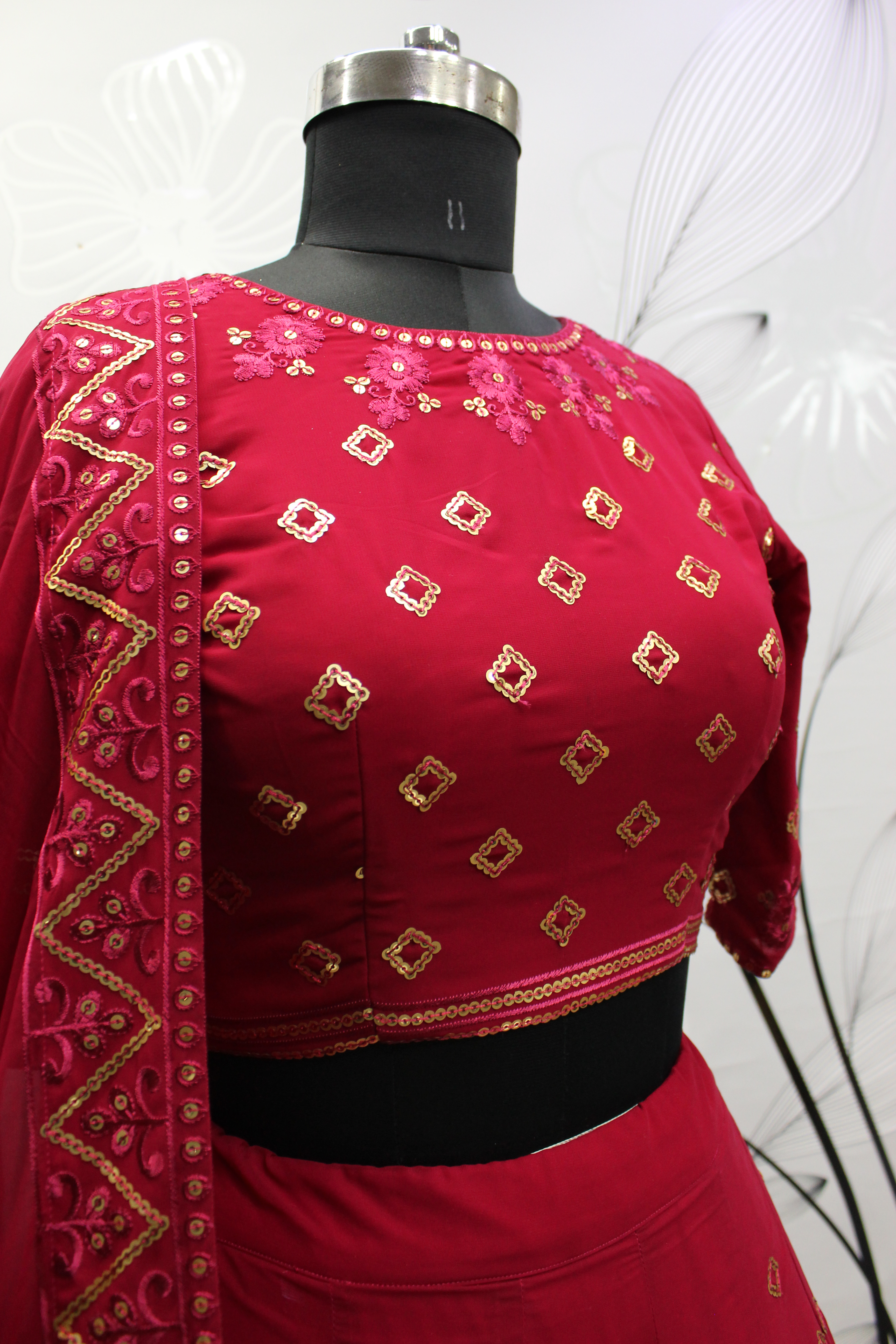 Embroidered Semi Stitched Lehenga Choli  RED